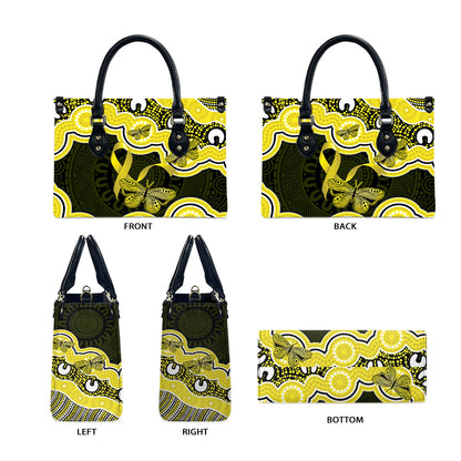 Yellow Ribbon Sarcoma Support Leather Bag Aboriginal Art