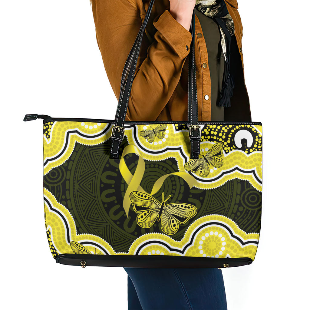 Yellow Ribbon Sarcoma Support Leather Tote Bag Aboriginal Art