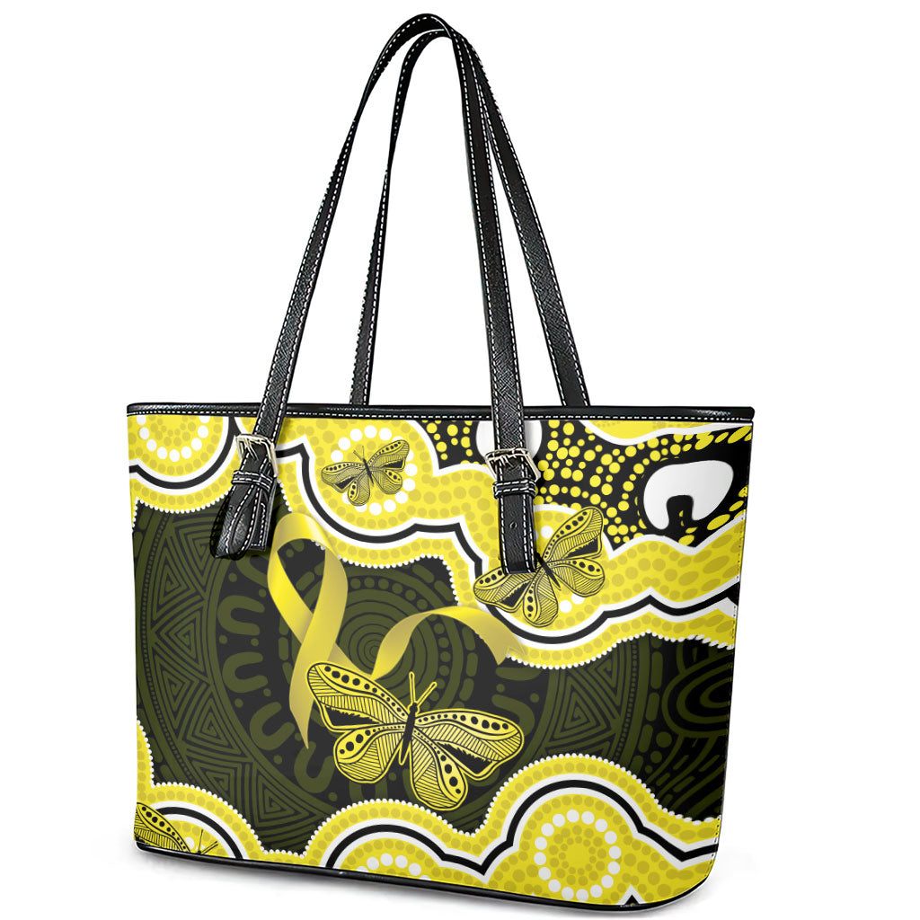 Yellow Ribbon Sarcoma Support Leather Tote Bag Aboriginal Art