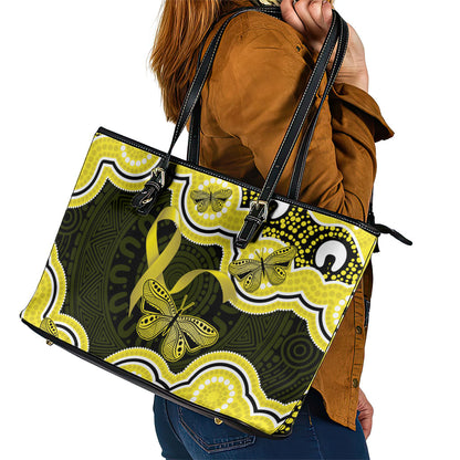 Yellow Ribbon Sarcoma Support Leather Tote Bag Aboriginal Art