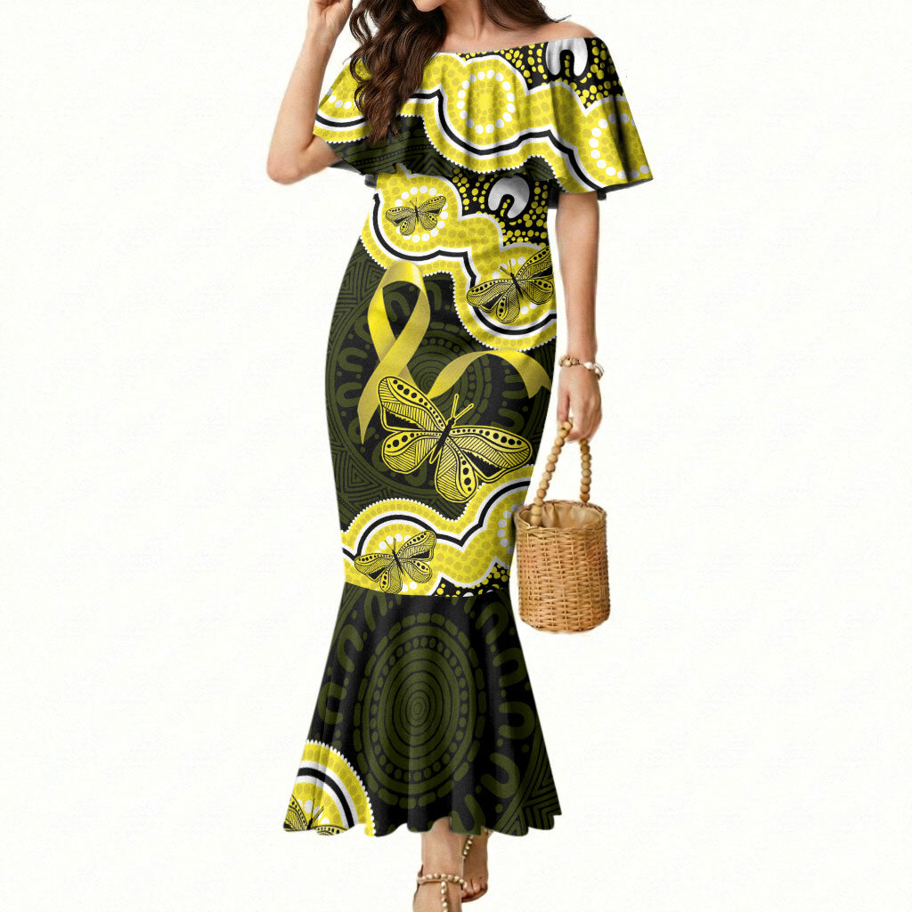 Yellow Ribbon Sarcoma Support Mermaid Dress Aboriginal Art