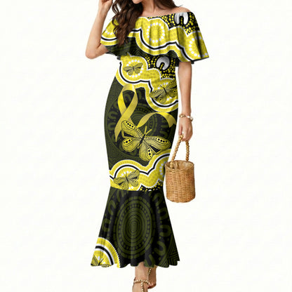 Yellow Ribbon Sarcoma Support Mermaid Dress Aboriginal Art