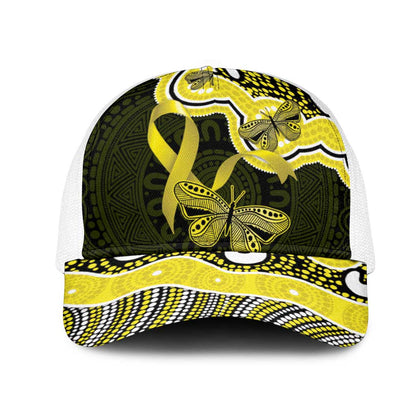 Yellow Ribbon Sarcoma Support Mesh Trucker Cap Aboriginal Art