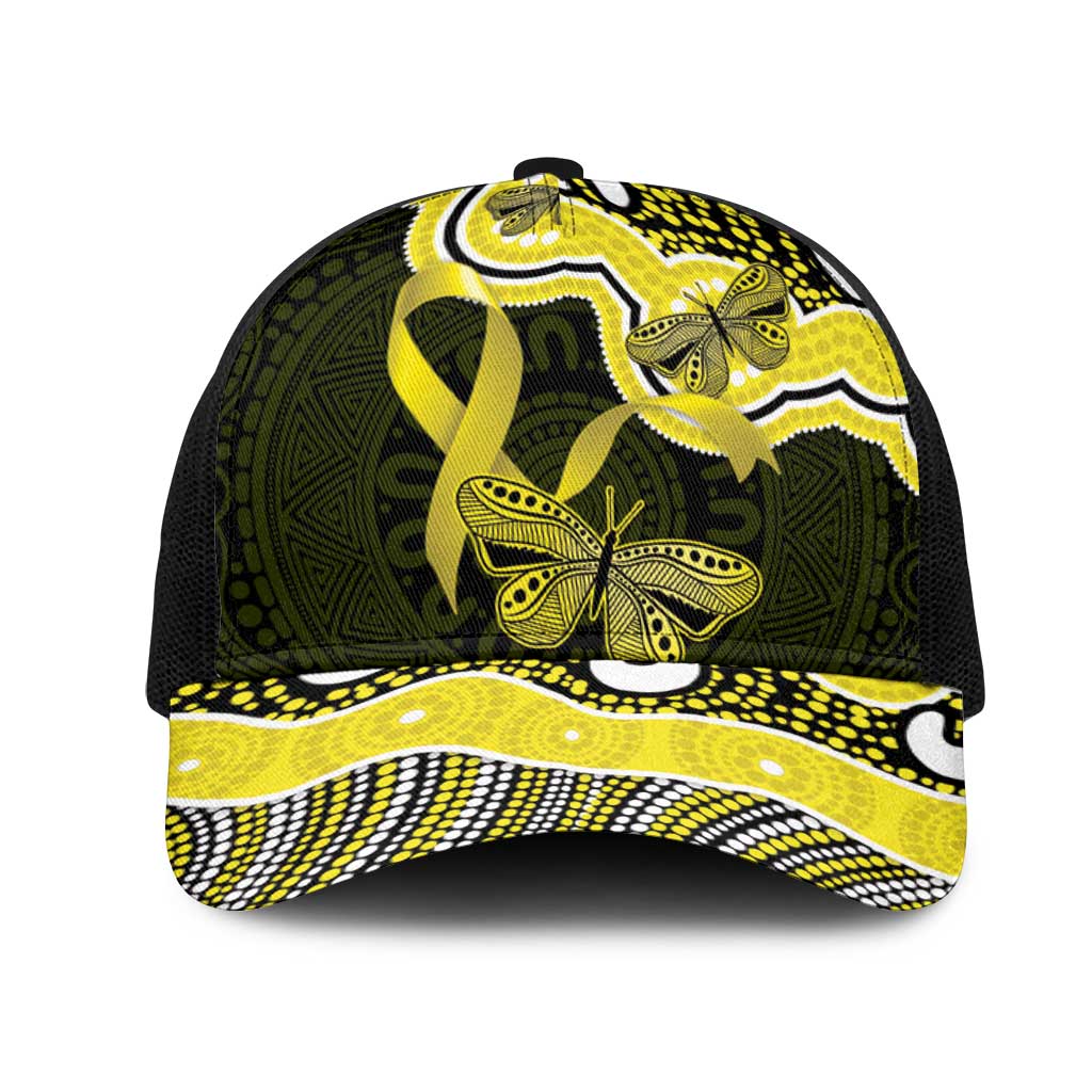 Yellow Ribbon Sarcoma Support Mesh Trucker Cap Aboriginal Art