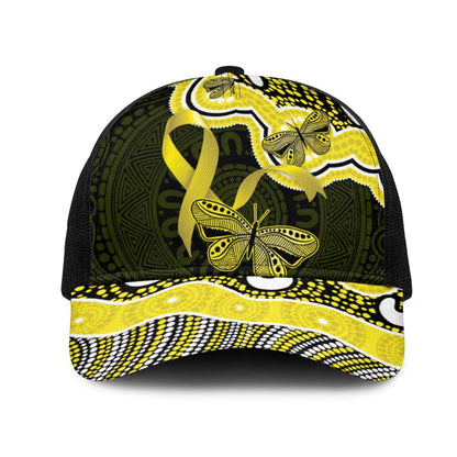 Yellow Ribbon Sarcoma Support Mesh Trucker Cap Aboriginal Art