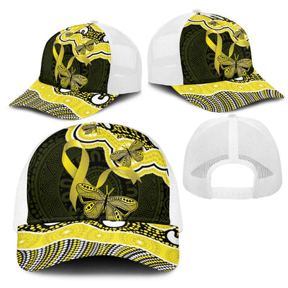 Yellow Ribbon Sarcoma Support Mesh Trucker Cap Aboriginal Art