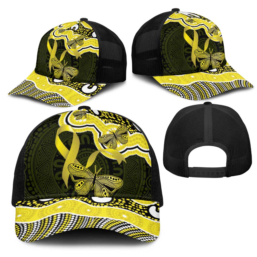 Yellow Ribbon Sarcoma Support Mesh Trucker Cap Aboriginal Art