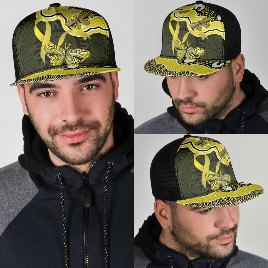 Yellow Ribbon Sarcoma Support Mesh Trucker Cap Aboriginal Art