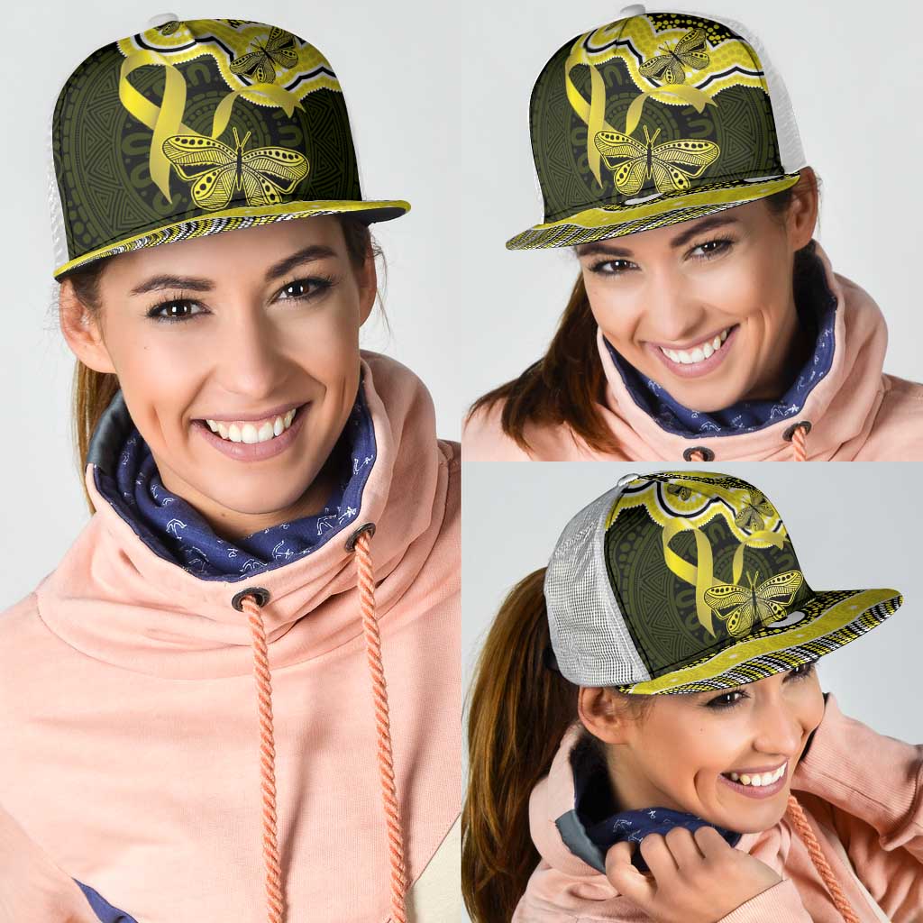 Yellow Ribbon Sarcoma Support Mesh Trucker Cap Aboriginal Art