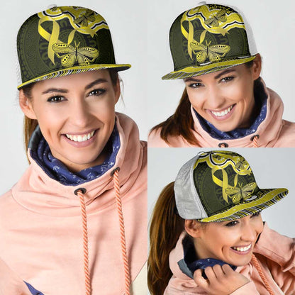 Yellow Ribbon Sarcoma Support Mesh Trucker Cap Aboriginal Art