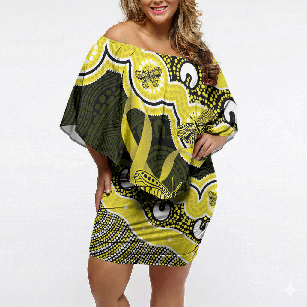 Yellow Ribbon Sarcoma Support Off Shoulder Short Dress Aboriginal Art