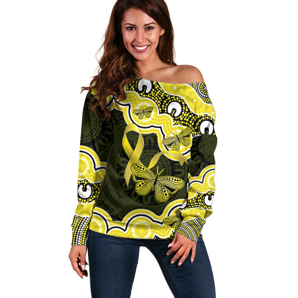 Yellow Ribbon Sarcoma Support Off Shoulder Sweater Aboriginal Art