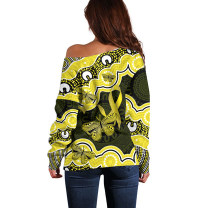 Yellow Ribbon Sarcoma Support Off Shoulder Sweater Aboriginal Art