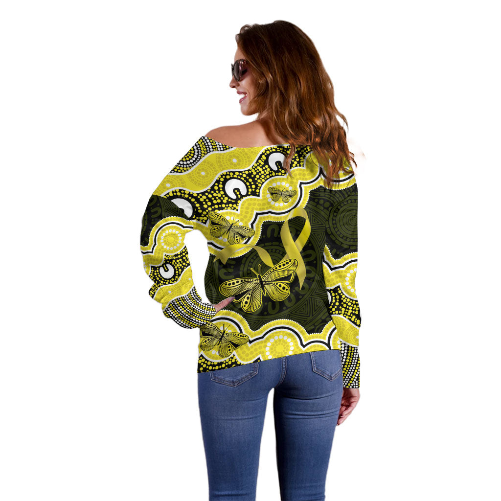 Yellow Ribbon Sarcoma Support Off Shoulder Sweater Aboriginal Art