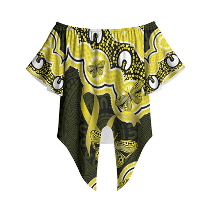 Yellow Ribbon Sarcoma Support Off Shoulder Wrap Waist Top Aboriginal Art