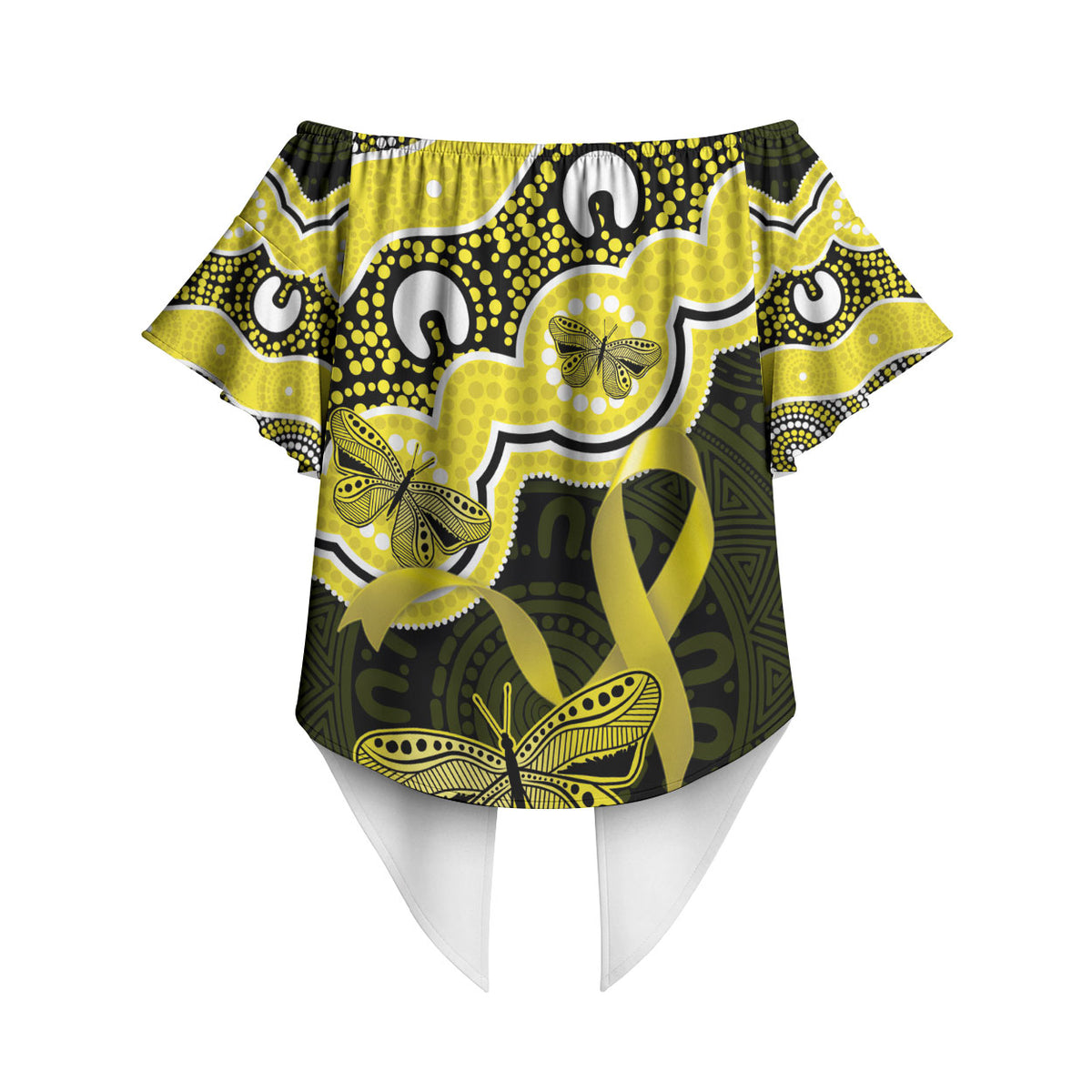 Yellow Ribbon Sarcoma Support Off Shoulder Wrap Waist Top Aboriginal Art