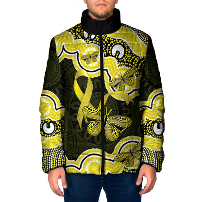 Yellow Ribbon Sarcoma Support Padded Jacket Aboriginal Art