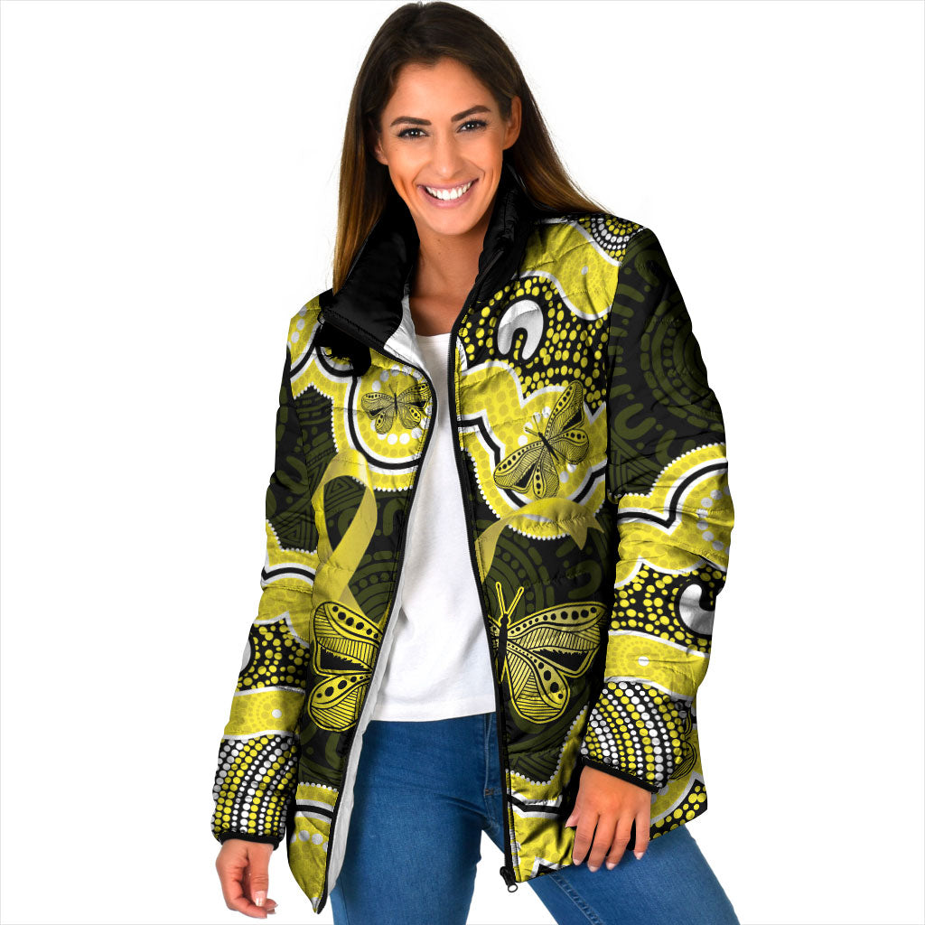 Yellow Ribbon Sarcoma Support Padded Jacket Aboriginal Art