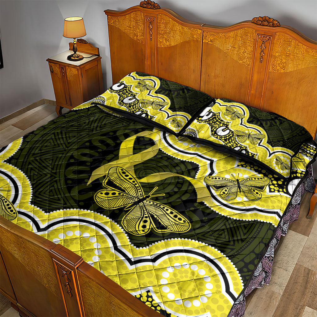 Yellow Ribbon Sarcoma Support Quilt Bed Set Aboriginal Art
