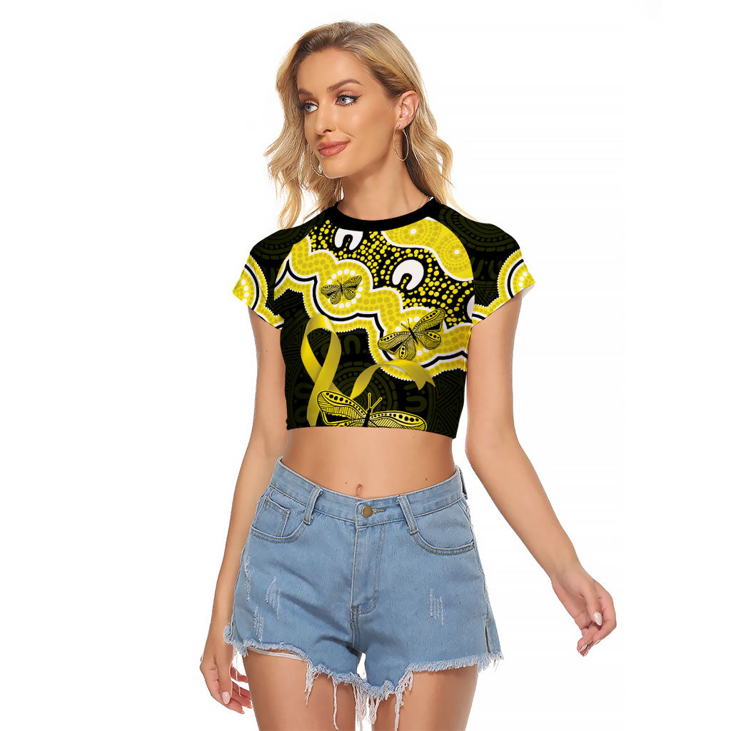 Yellow Ribbon Sarcoma Support Raglan Cropped T Shirt Aboriginal Art