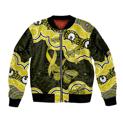 Yellow Ribbon Sarcoma Support Sleeve Zip Bomber Jacket Aboriginal Art