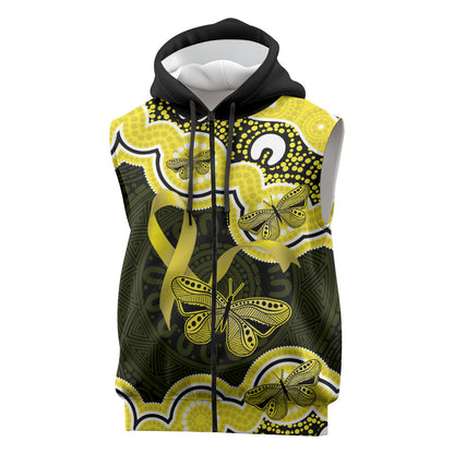 Yellow Ribbon Sarcoma Support Sleeveless Zip Hoodie Aboriginal Art