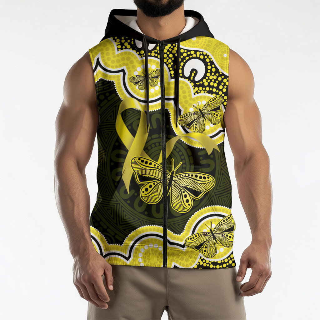 Yellow Ribbon Sarcoma Support Sleeveless Zip Hoodie Aboriginal Art