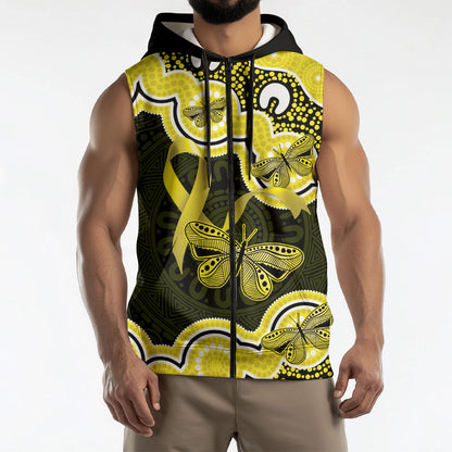 Yellow Ribbon Sarcoma Support Sleeveless Zip Hoodie Aboriginal Art