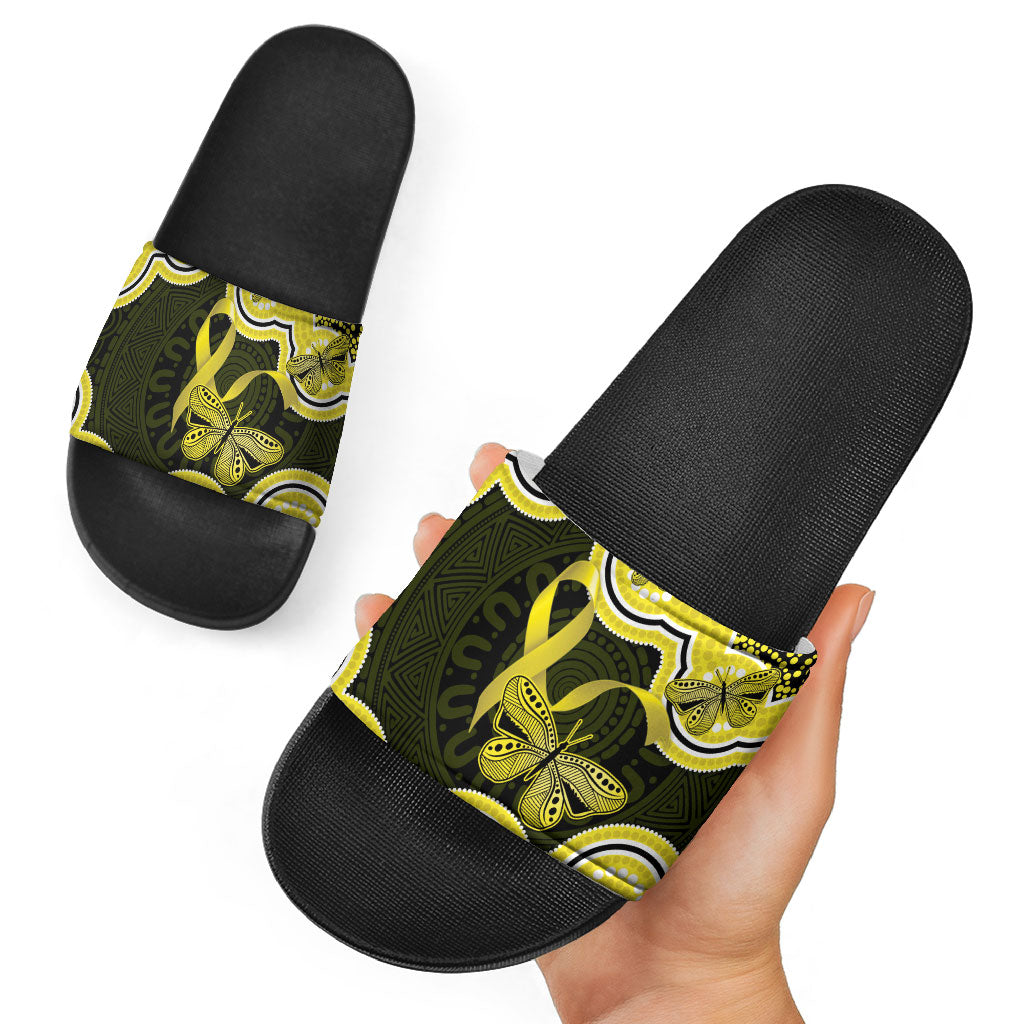 Yellow Ribbon Sarcoma Support Slide Sandals Aboriginal Art
