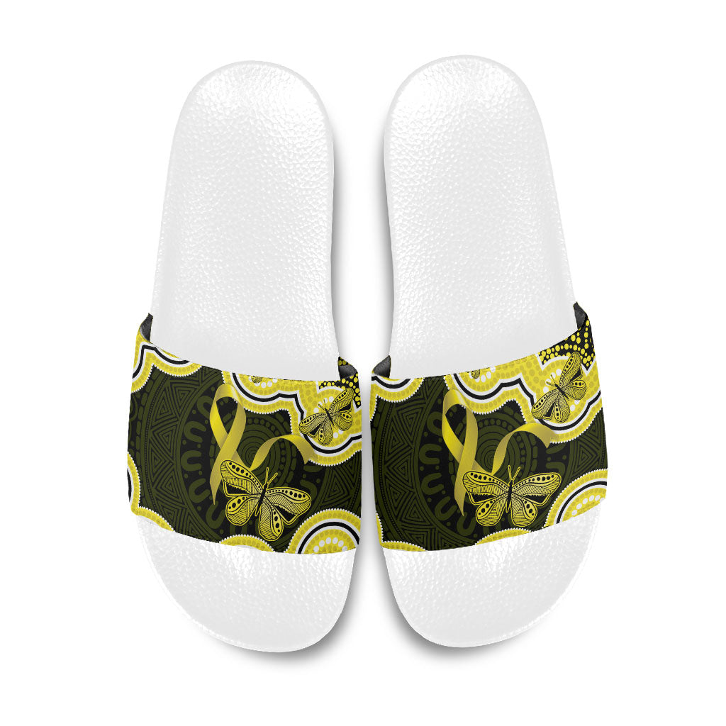 Yellow Ribbon Sarcoma Support Slide Sandals Aboriginal Art