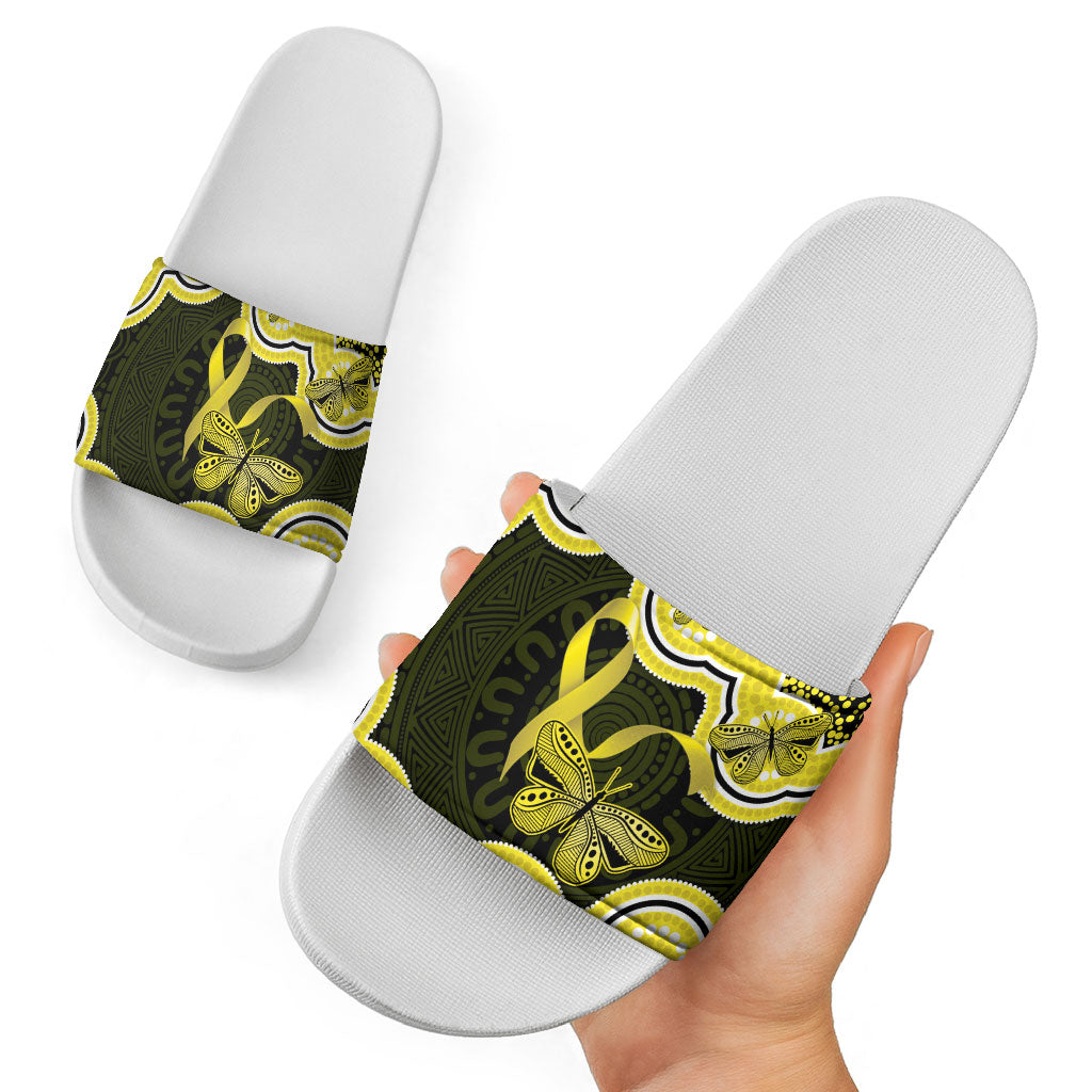 Yellow Ribbon Sarcoma Support Slide Sandals Aboriginal Art