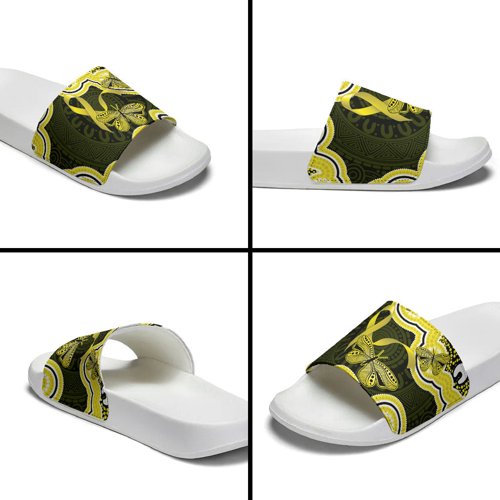 Yellow Ribbon Sarcoma Support Slide Sandals Aboriginal Art