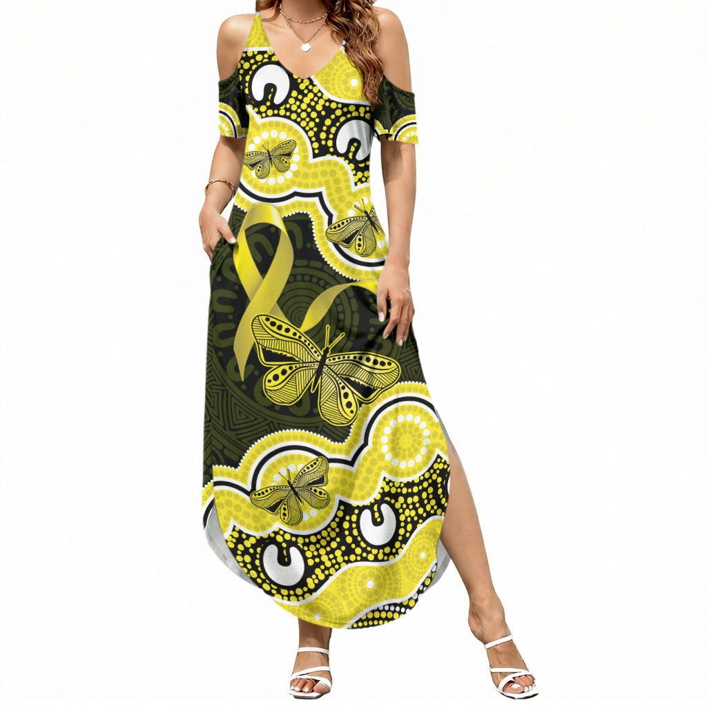 Yellow Ribbon Sarcoma Support Summer Maxi Dress Aboriginal Art
