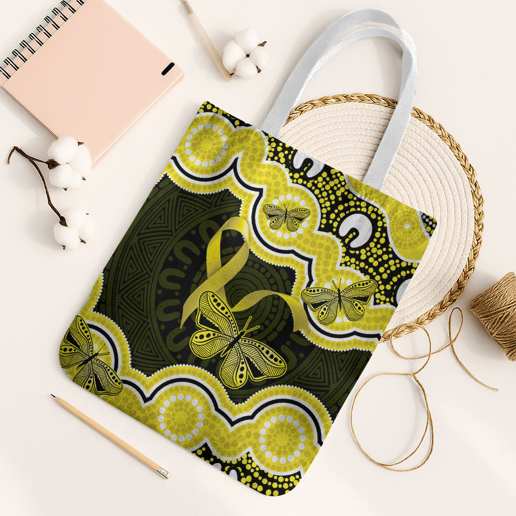 Yellow Ribbon Sarcoma Support Tote Bag Aboriginal Art
