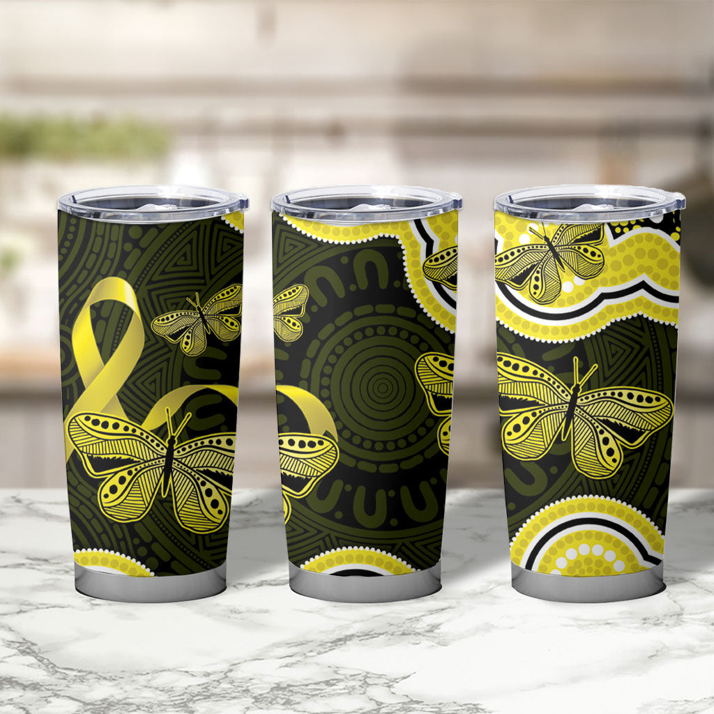 Yellow Ribbon Sarcoma Support Tumbler Cup Aboriginal Art