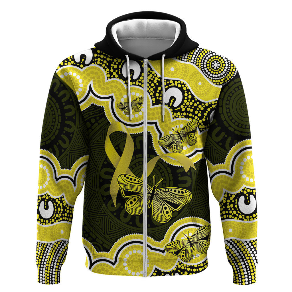 Yellow Ribbon Sarcoma Support Zip Hoodie Aboriginal Art