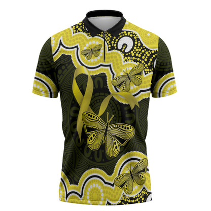 Yellow Ribbon Sarcoma Support Zipper Polo Shirt Aboriginal Art