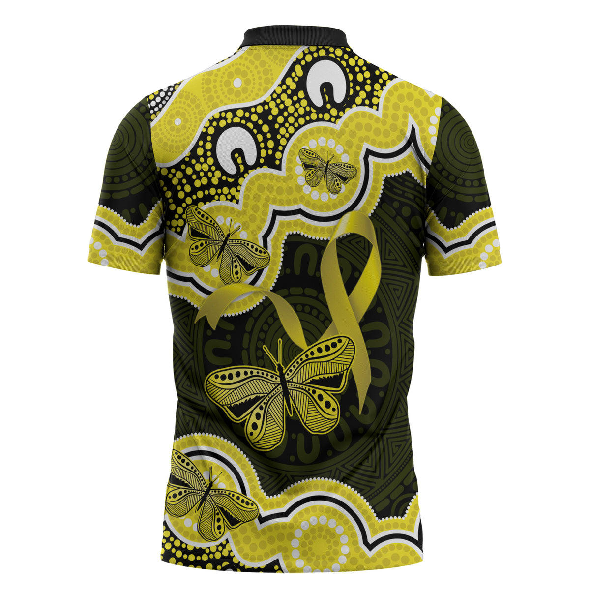 Yellow Ribbon Sarcoma Support Zipper Polo Shirt Aboriginal Art