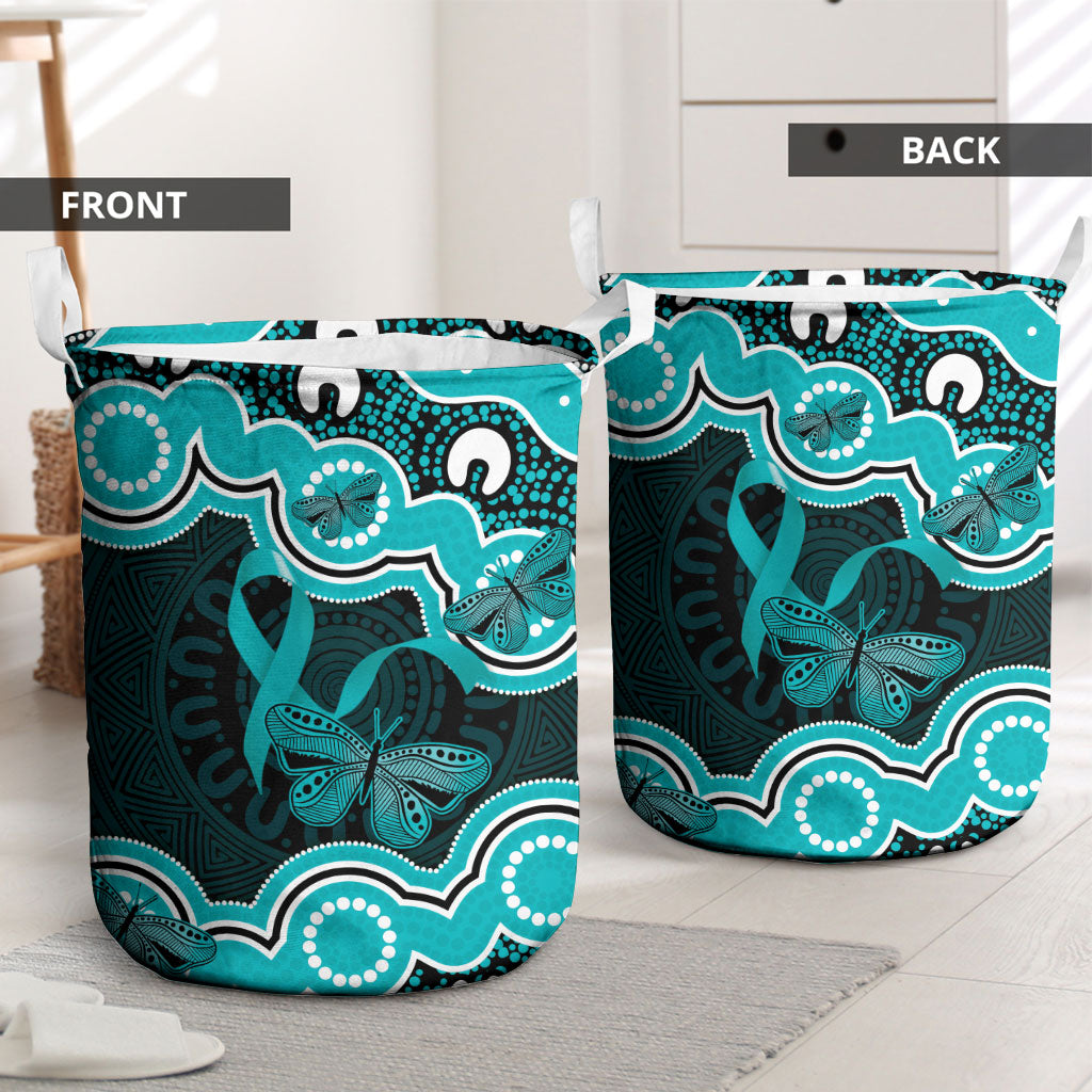 Cyan Ribbon PTSD Support Laundry Basket Aboriginal Art