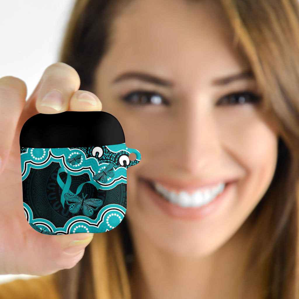 Cyan Ribbon PTSD Support AirPods Case Aboriginal Art