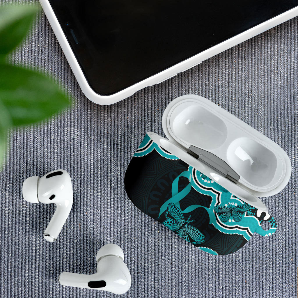Cyan Ribbon PTSD Support AirPods Case Aboriginal Art