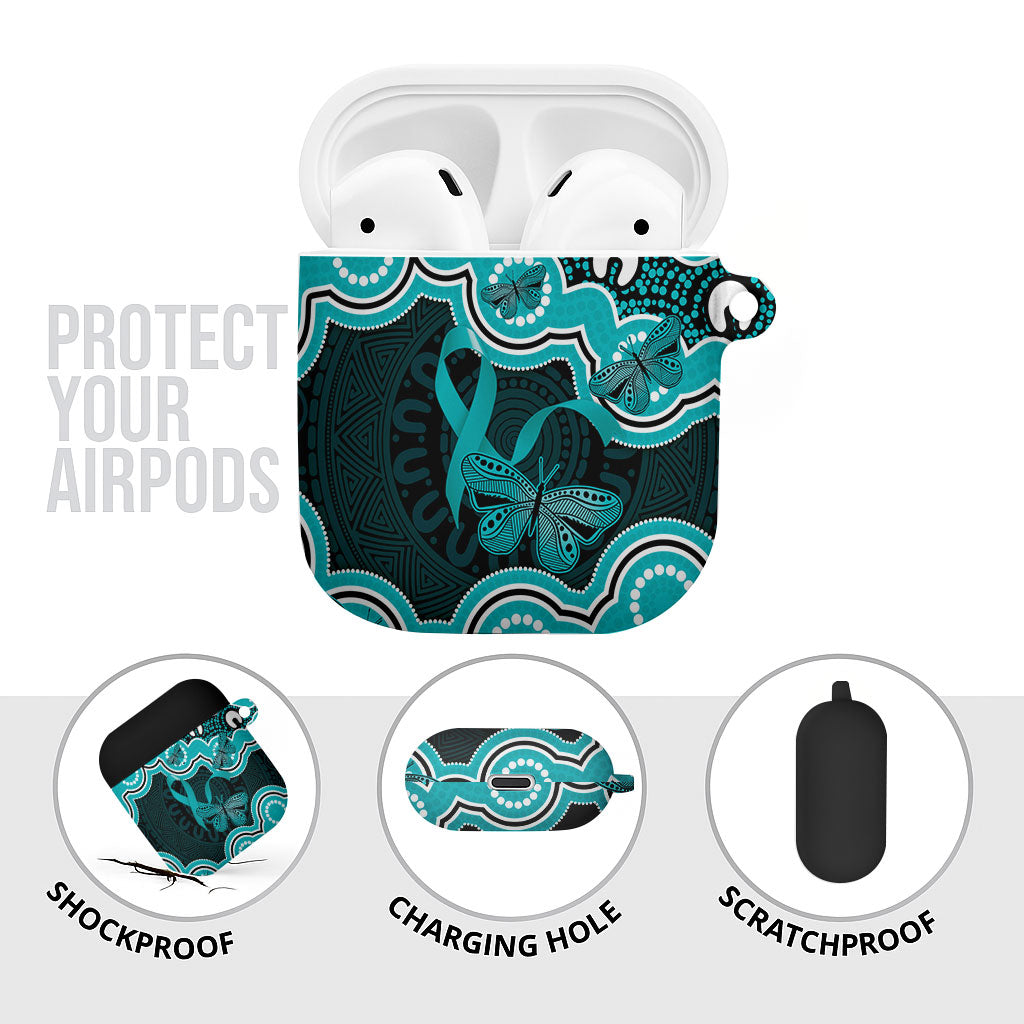 Cyan Ribbon PTSD Support AirPods Case Aboriginal Art