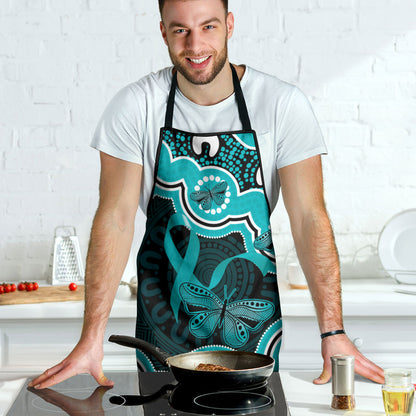 Cyan Ribbon PTSD Support Apron Aboriginal Art