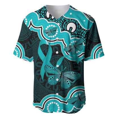 Cyan Ribbon PTSD Support Baseball Jersey Aboriginal Art