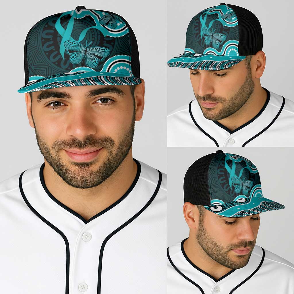 Cyan Ribbon PTSD Support Baseball Net Cap Aboriginal Art