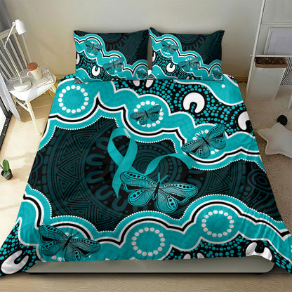 Cyan Ribbon PTSD Support Bedding Set Aboriginal Art