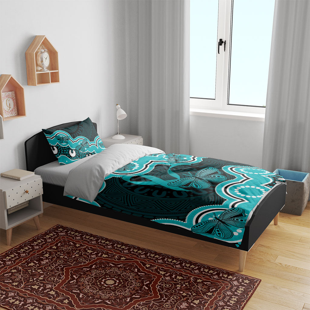 Cyan Ribbon PTSD Support Bedding Set Aboriginal Art