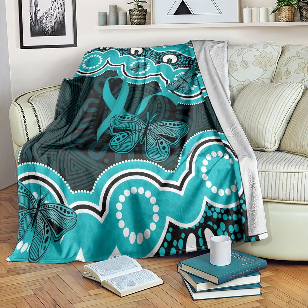 Cyan Ribbon PTSD Support Blanket Aboriginal Art