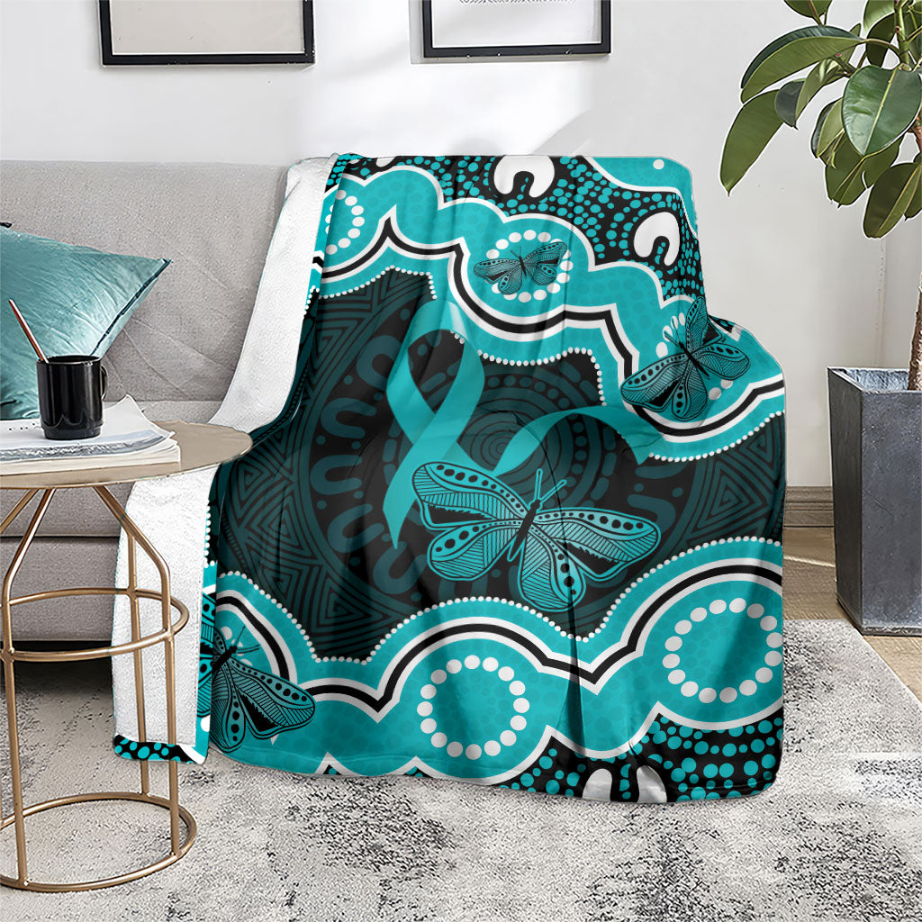 Cyan Ribbon PTSD Support Blanket Aboriginal Art
