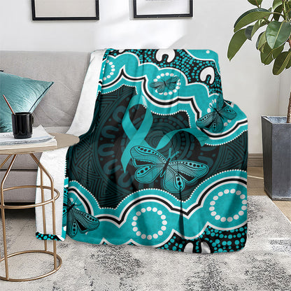 Cyan Ribbon PTSD Support Blanket Aboriginal Art